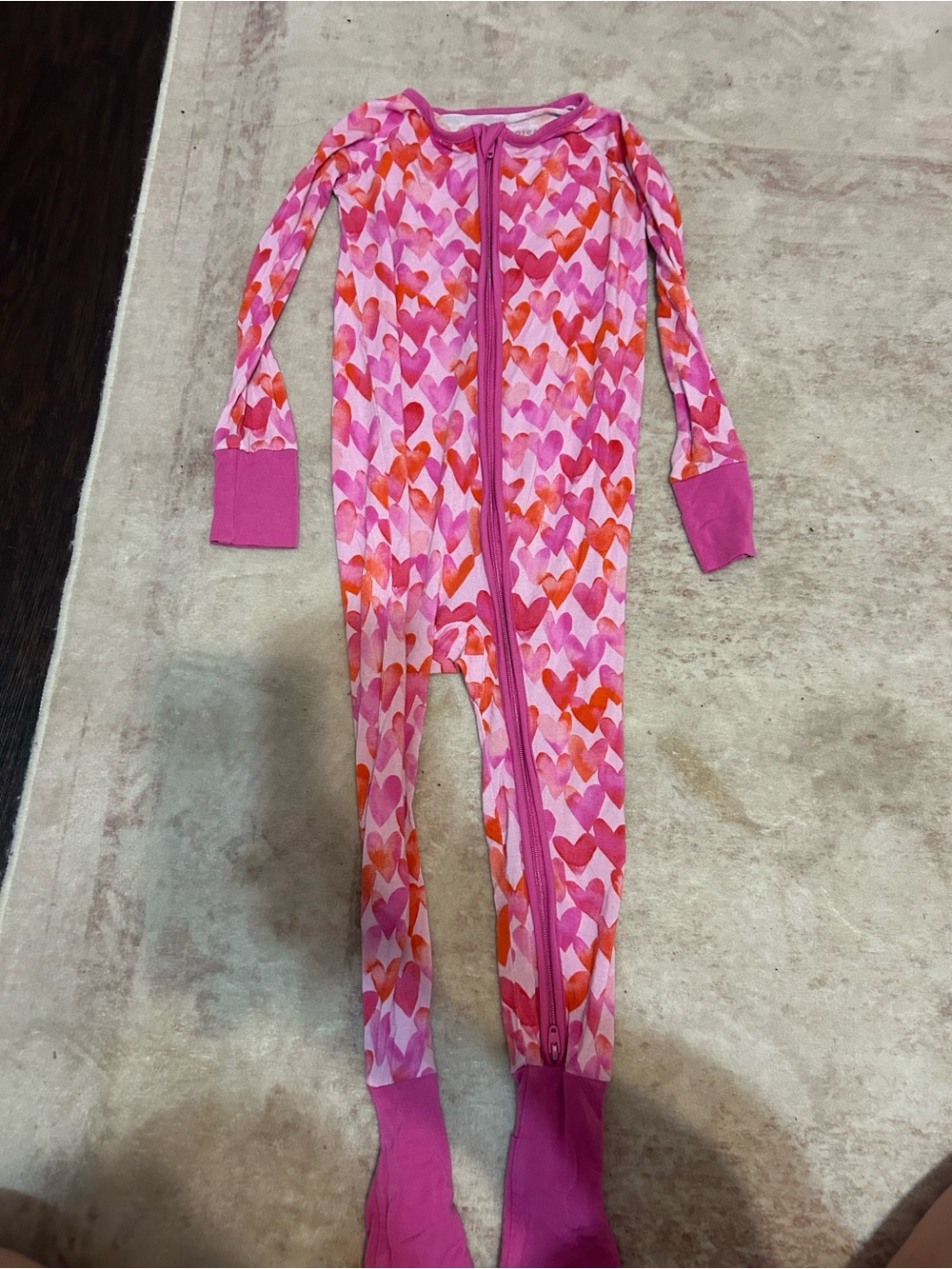 Little Sleepies Pink & Red Heart Zip Romper 2T